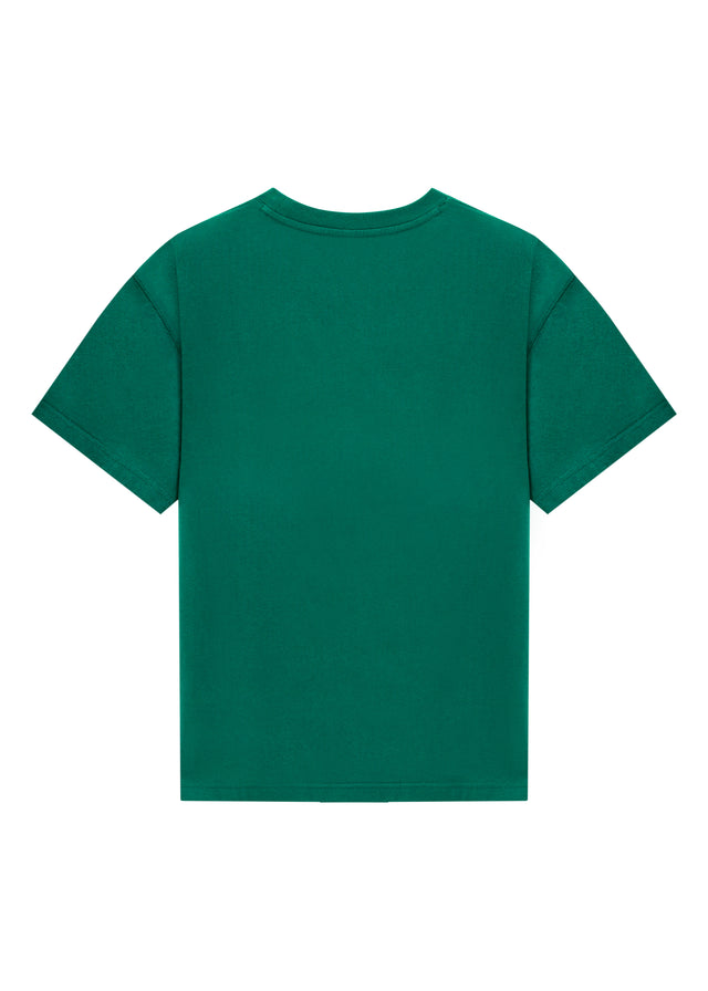 Back view of Amad Afeto Green 100% Cotton T-Shirt with AA Embroidery Logo on Chest - Comfortable, Casual, High-Quality Fashion